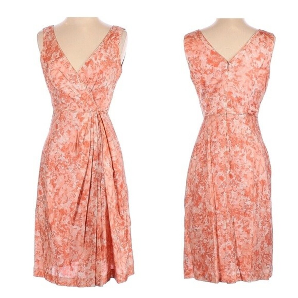 Talbots coral and white ruched silk and cotton blend dress size 2P